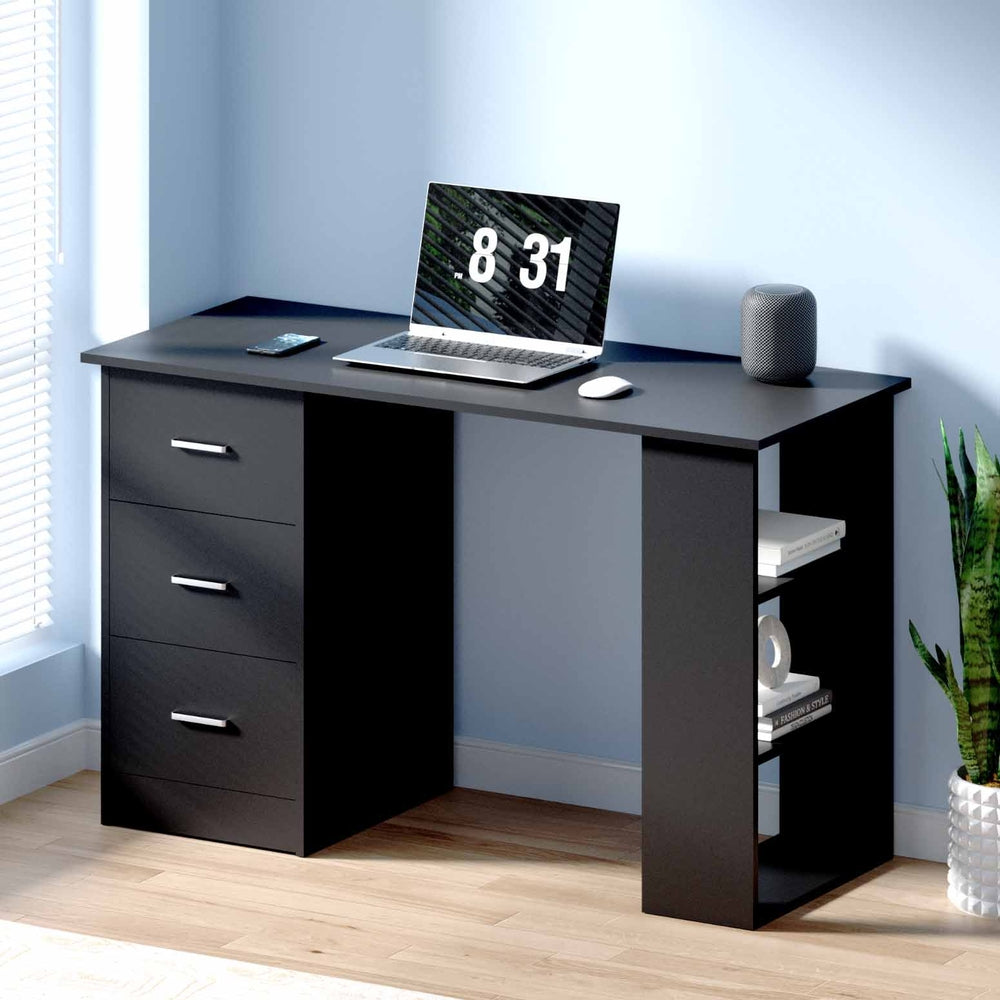 Computer Desk Drawer Shelf Cabinet Black 120Cm