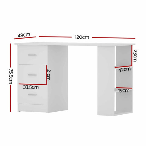 Computer Desk Drawer Shelf Cabinet White 120Cm