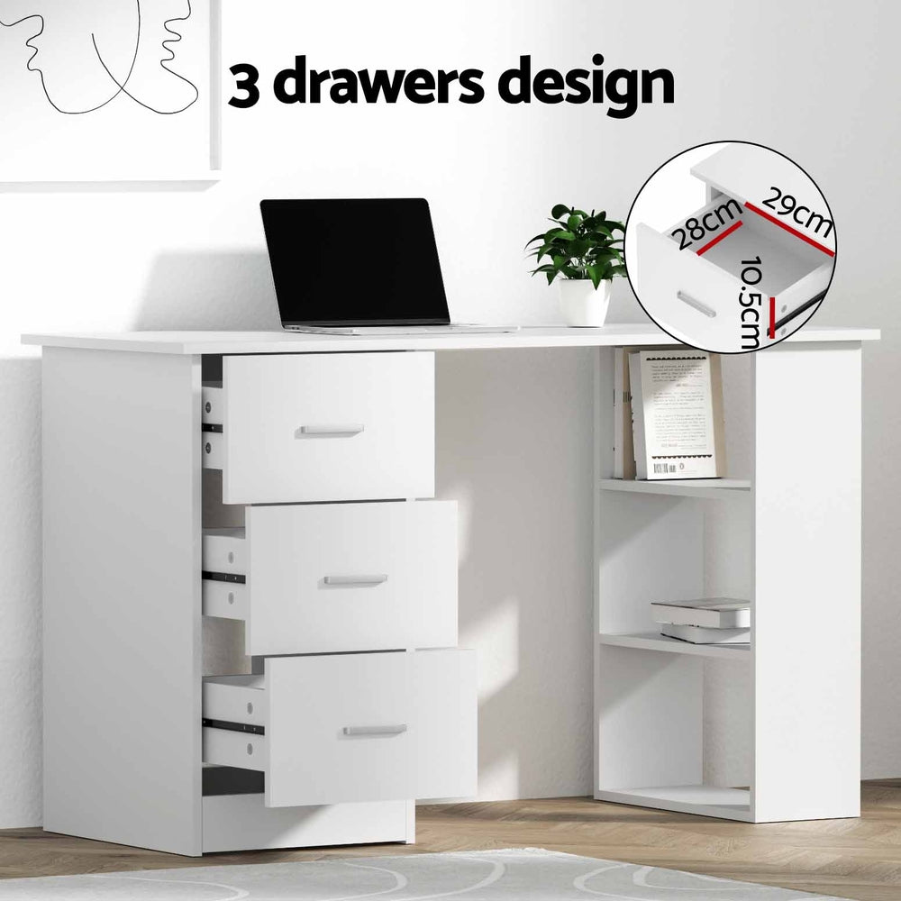 Computer Desk Drawer Shelf Cabinet White 120Cm