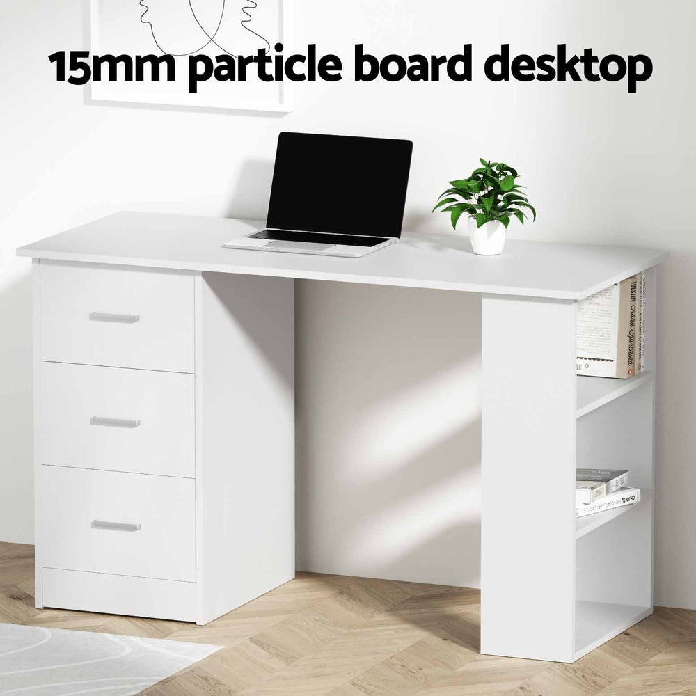 Computer Desk Drawer Shelf Cabinet White 120Cm