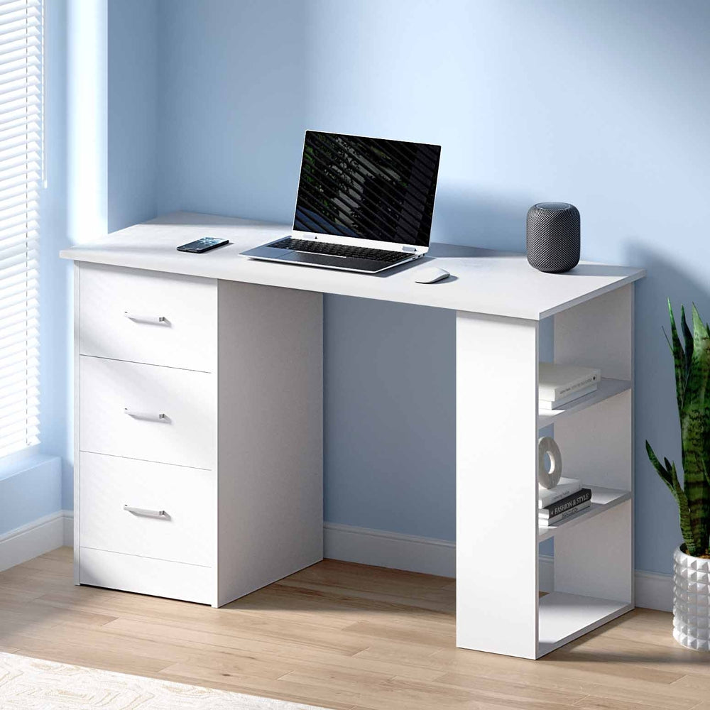 Computer Desk Drawer Shelf Cabinet White 120Cm