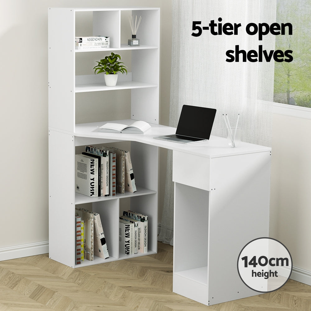 Computer Desk Bookshelf Drawer Cabinet White 120Cm