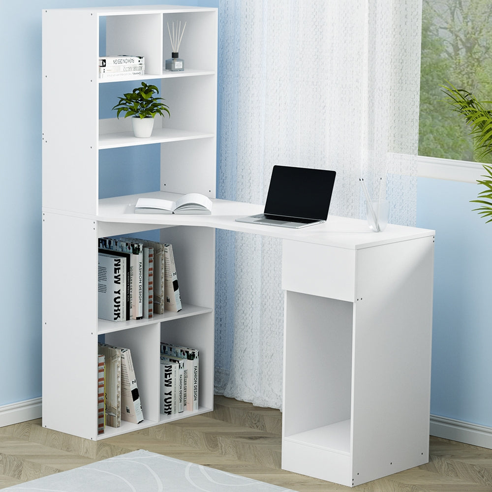 Computer Desk Bookshelf Drawer Cabinet White 120Cm