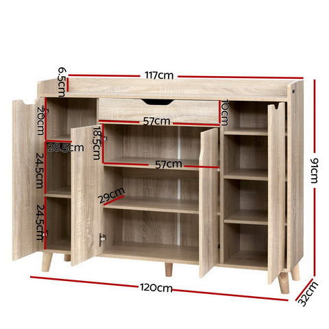 Heavy-Duty Shoe Rack Cabinet - 26 Pairs Pine