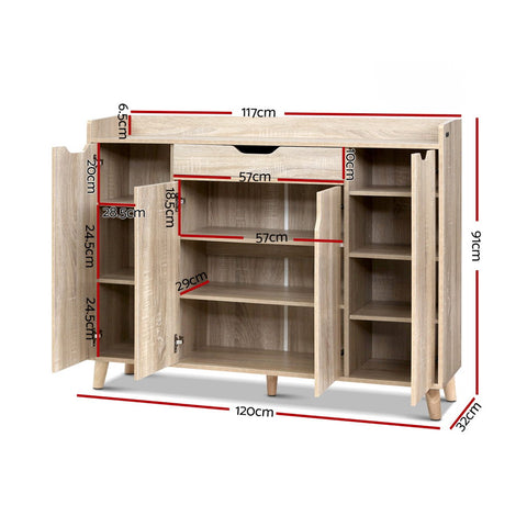 Heavy-Duty Shoe Rack Cabinet - 26 Pairs Pine