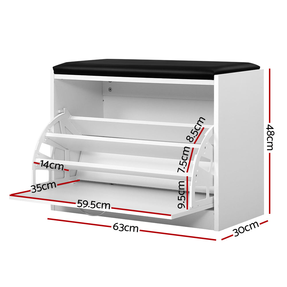 Shoe Rack Cabinet Bench 15 Pairs White Kyla