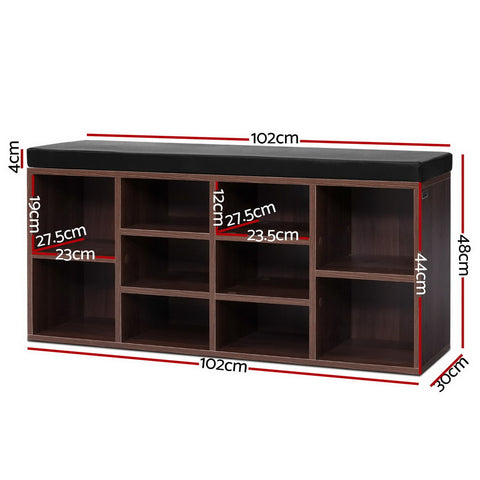 Shoe Rack Cabinet Bench 10 Cubes - Walnut