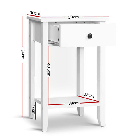 Bedside Table 1 Drawer with Shelf - BOWIE White