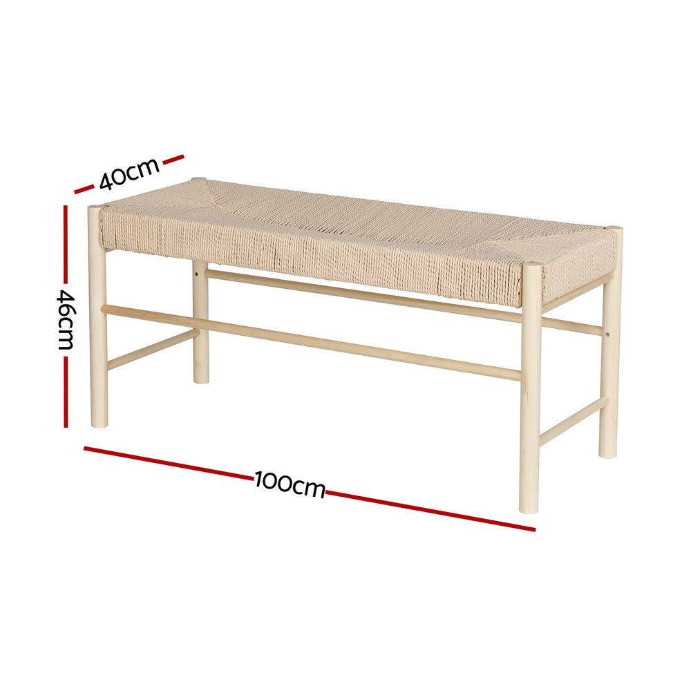 Dining Bench Paper Rope Seat Wooden Chair 100Cm