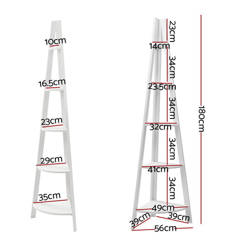 Bookshelf Corner Shelf 5 Tiers - Cane White