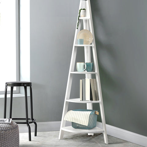 Bookshelf Corner Shelf 5 Tiers - Cane White