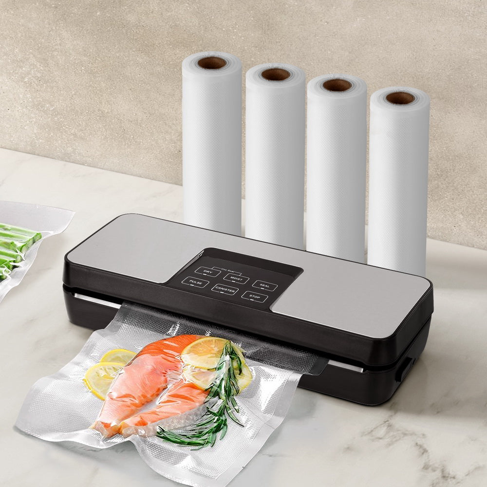 Automatic Food Vacuum Sealer with Cutter - 5 Modes & 4 Rolls Bags