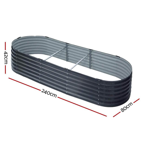 240x80x42cm Oval Raised Garden Bed - Galvanized Planter Box