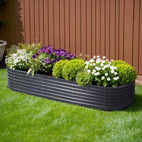 240x80x42cm Oval Raised Garden Bed - Galvanized Planter Box