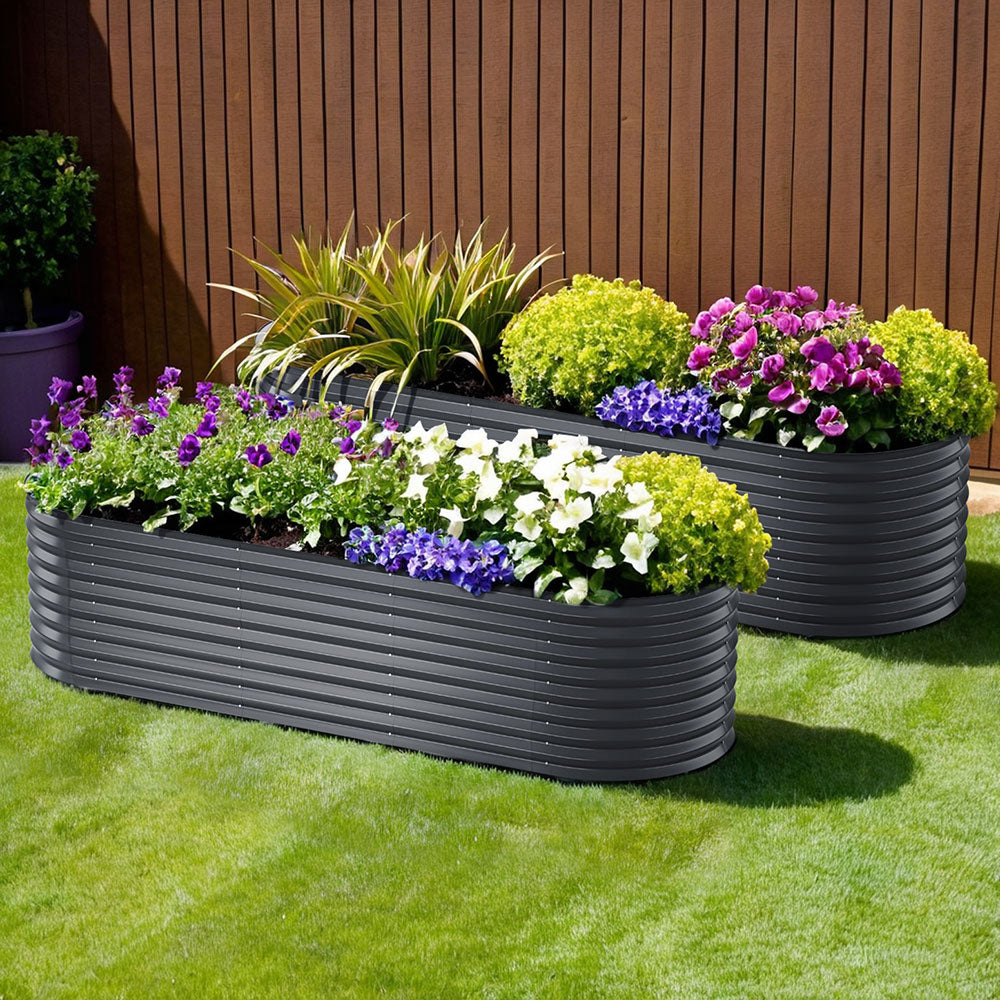 2x Raised Garden Bed 320X80X56cm Oval Planter Box