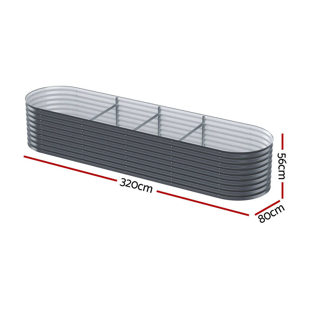 x2 Raised Garden Bed Kit Planter Oval Galvanised Steel 240cmX80cmX56cm