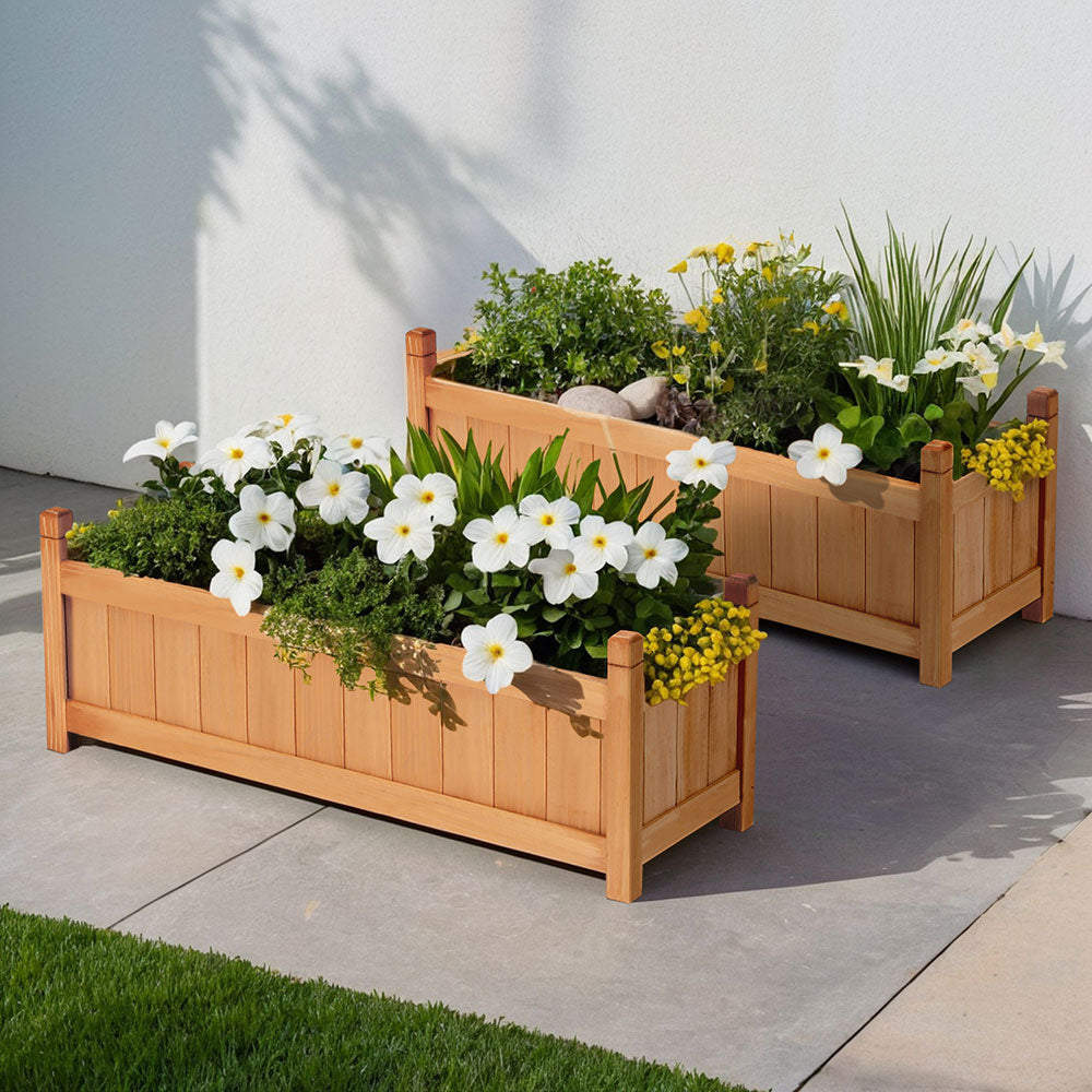 2x Wooden Raised Garden Beds - Planter Boxes 90x30x33CM