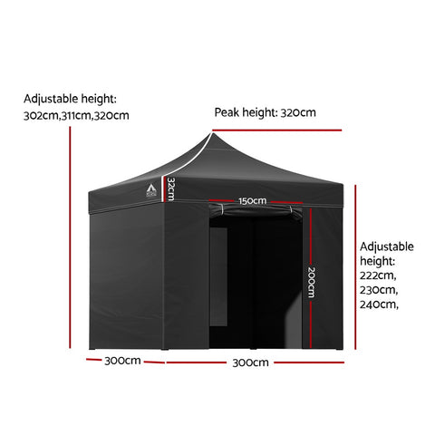 Instahut Gazebo Pop Up Marquee 3x3m Folding Wedding Tent Gazebos Shade Black