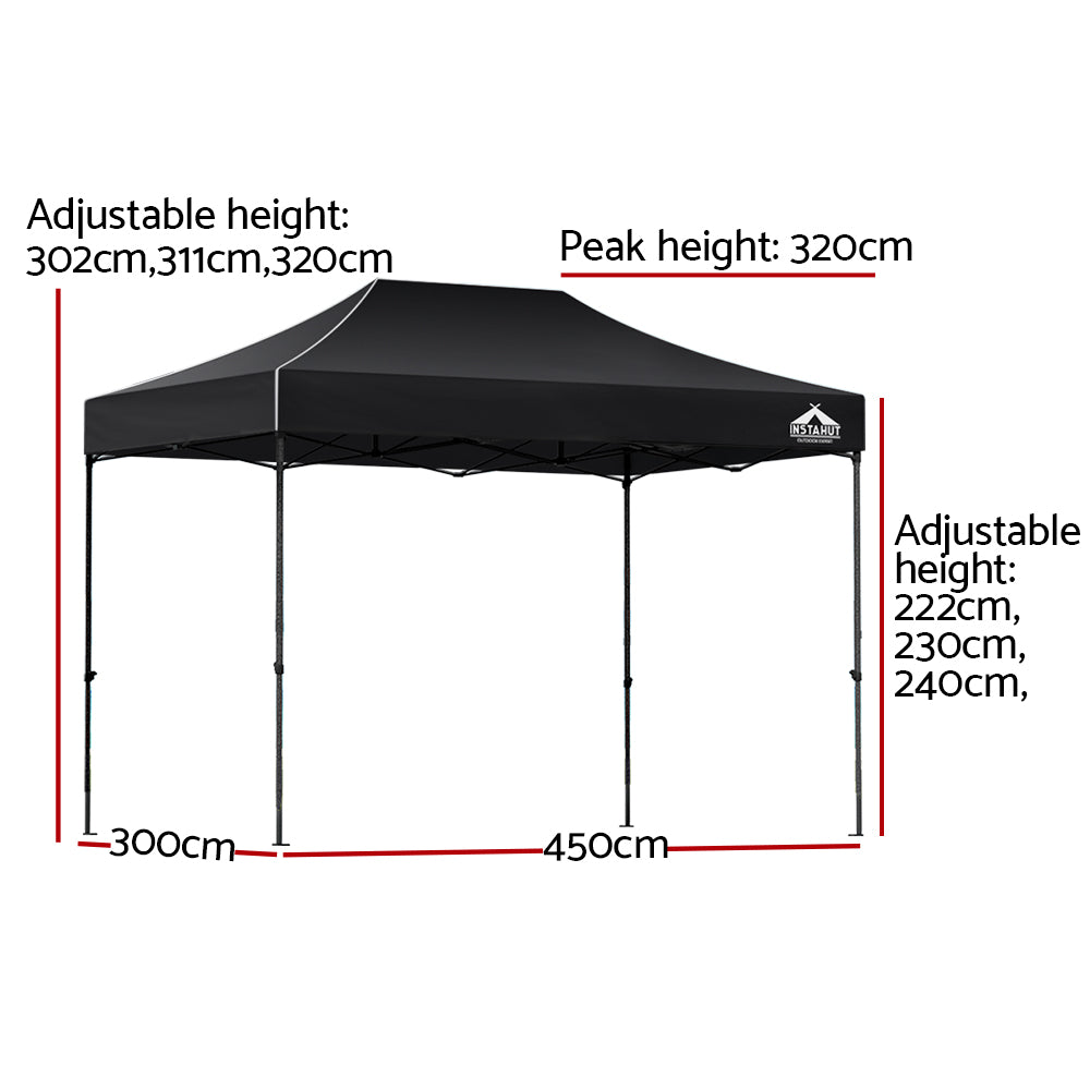 Instahut Gazebo Pop Up Marquee 3X4.5 Outdoor Wedding Gazebos Base Pod Kit Black