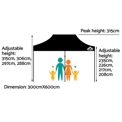 Pop Up 3X6M W/Base Podx4 - Black