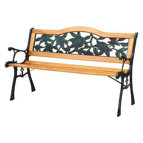 Outdoor Garden Bench Seat 126Cm Wooden Cast Iron 3 Seater Patio Furniture