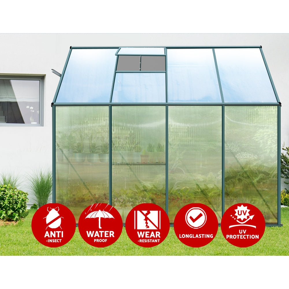 Greenhouse 2.52x1.27x2.13M Lean-to Aluminium Polycarbonate Green House Garden Shed