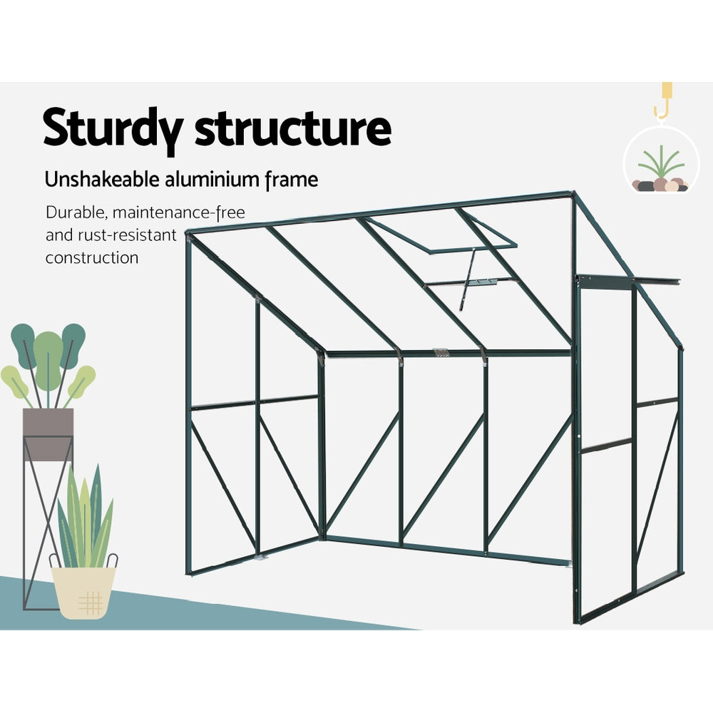 Greenhouse 2.52x1.27x2.13M Lean-to Aluminium Polycarbonate Green House Garden Shed