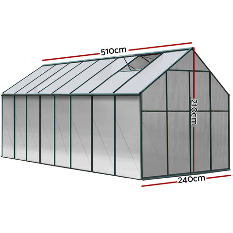 Greenhouse 5.1X2.44X2.1M Aluminium Polycarbonate Green House Garden Shed