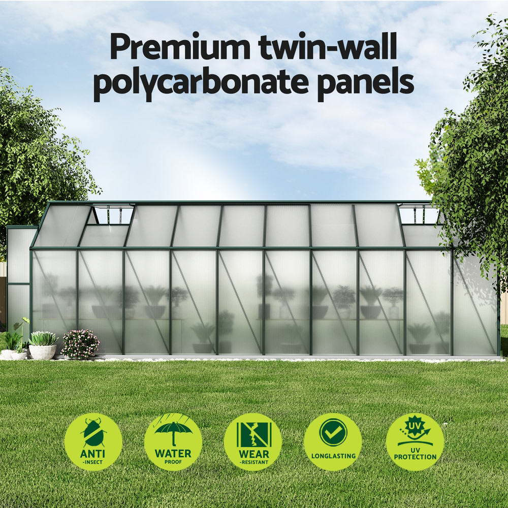 6.3x2.44m Aluminium Greenhouse - Polycarbonate Shed