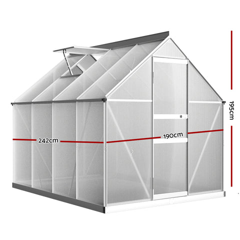 Greenhouse Aluminium Green House Polycarbonate Garden Shed 2.4X1.9M