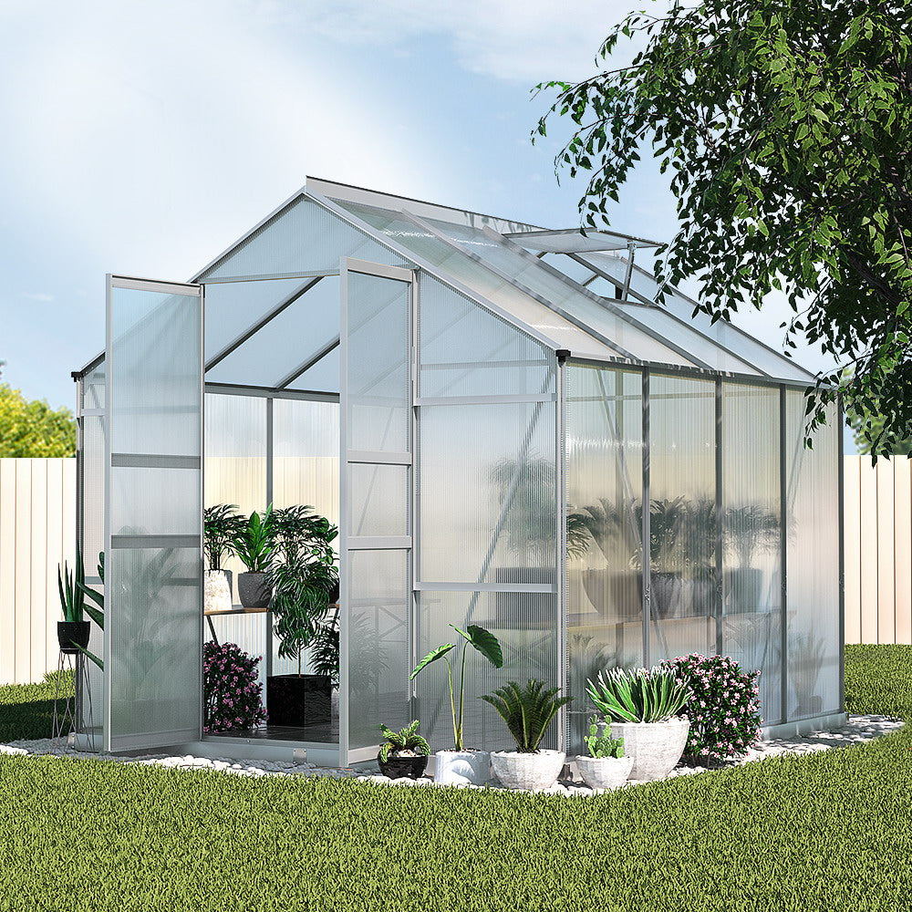 Greenhouse 2.42X2.5X2.26M Aluminium Double Doors Green House Garden Shed