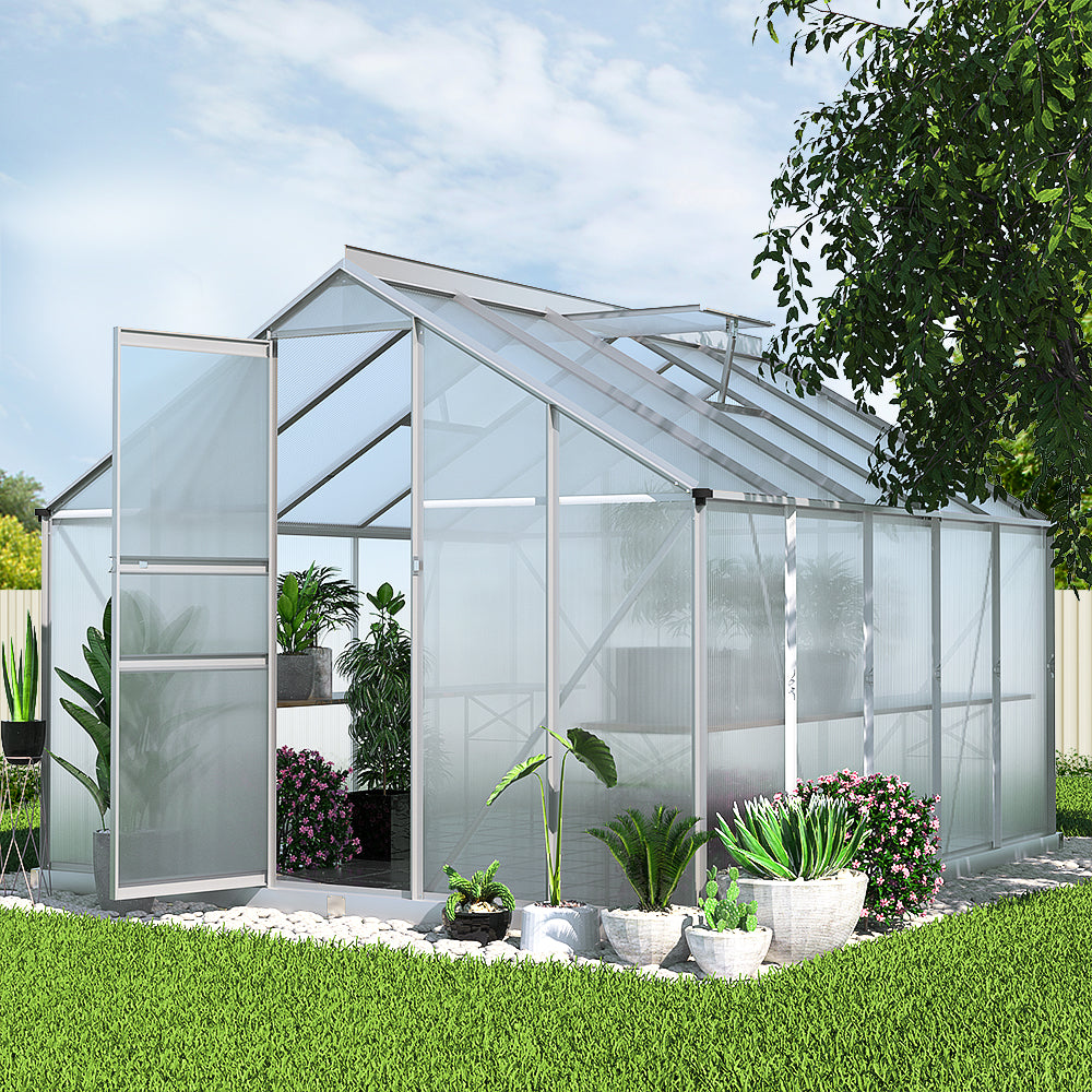 Greenhouse 3X2.5X1.95M Aluminium Polycarbonate Green House Garden Shed