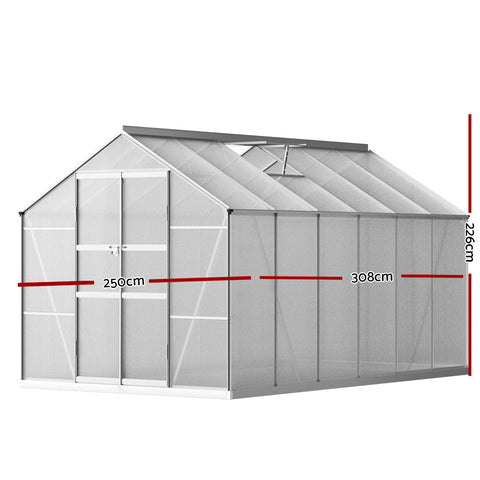 Greenhouse 3x2.5x2.26M Double Doors Aluminium Green House Garden Shed