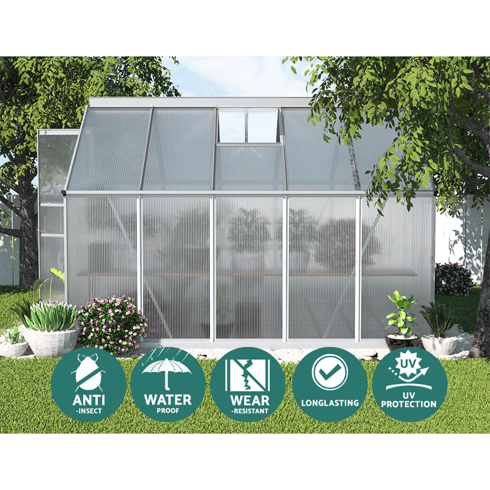 Greenhouse 3X2.5X2.26M Double Doors Aluminium Green House Garden Shed