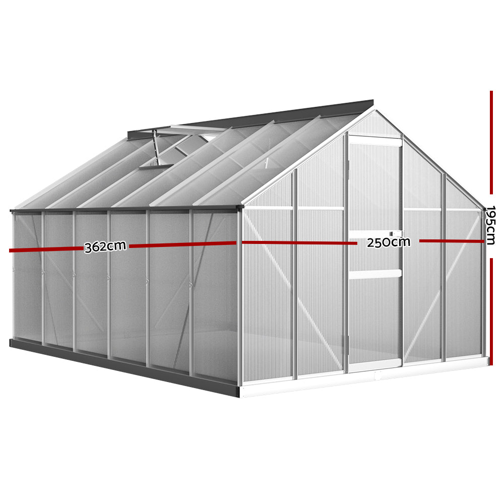 Greenhouse 3.6X2.5X1.95M Aluminium Polycarbonate Green House Garden Shed