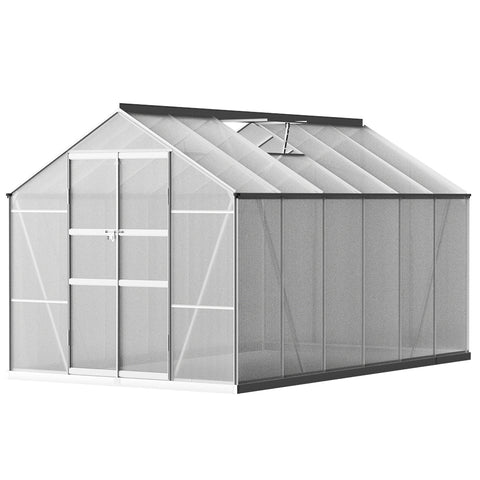 Greenhouse 3.7X2.5X2.26M Double Doors Aluminium Green House Garden Shed