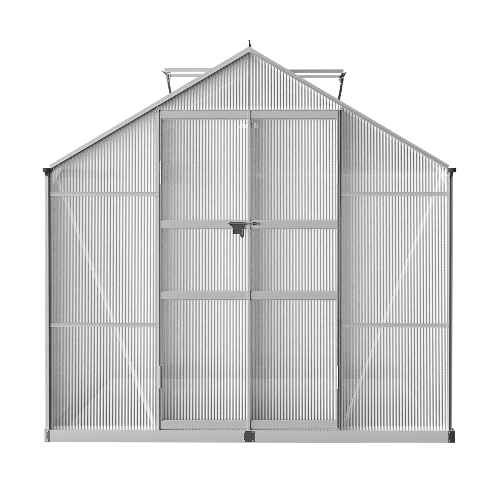 Greenhouse 3.7X2.5X2.26M Double Doors Aluminium Green House Garden Shed