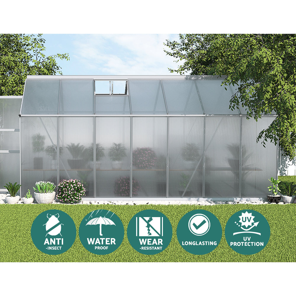 Greenhouse 4.1X2.5X2.26M Double Doors Aluminium Green House Garden Shed