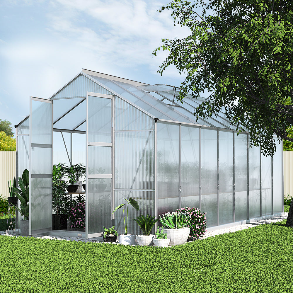 Greenhouse 4.7X2.5X2.26M Double Doors Aluminium Green House Garden Shed