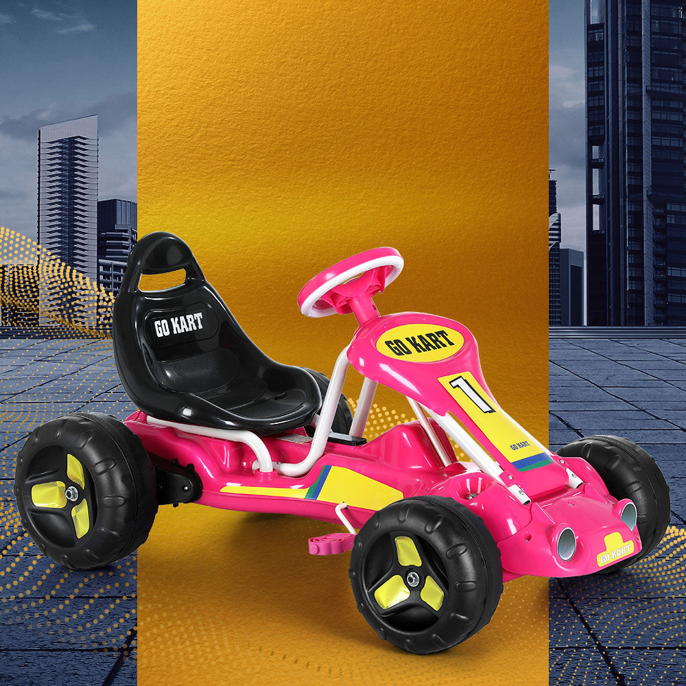 Kids Pedal Go Kart Ride On Toys Racing Car Plastic Tyre Pink