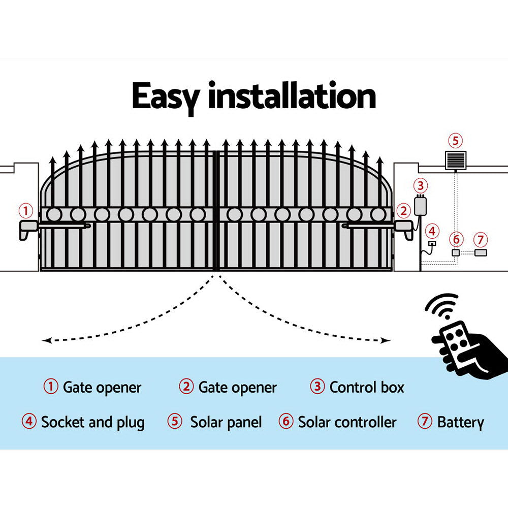 Dual Swing Gate Opener 800KG 10W Solar Panel