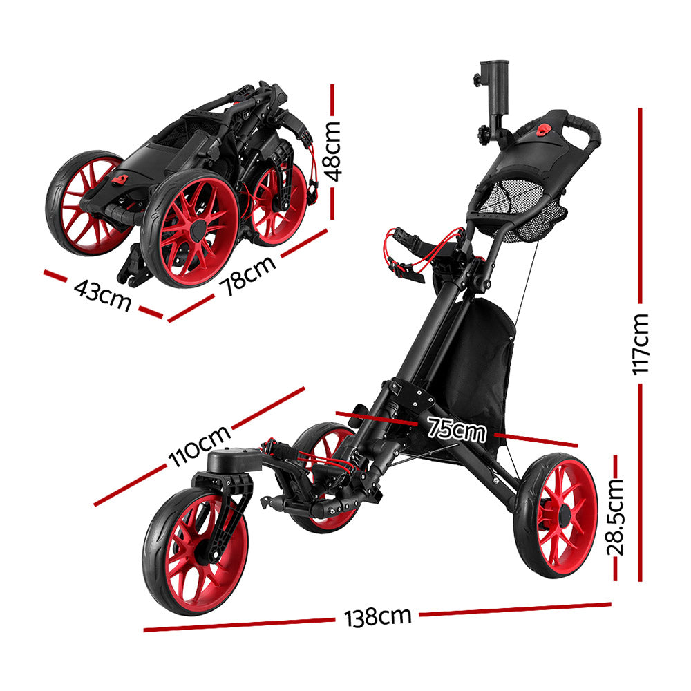 Golf Buggy Foldable Trolley Golf Cart Swivel Wheel Umbrella Bottle Stand