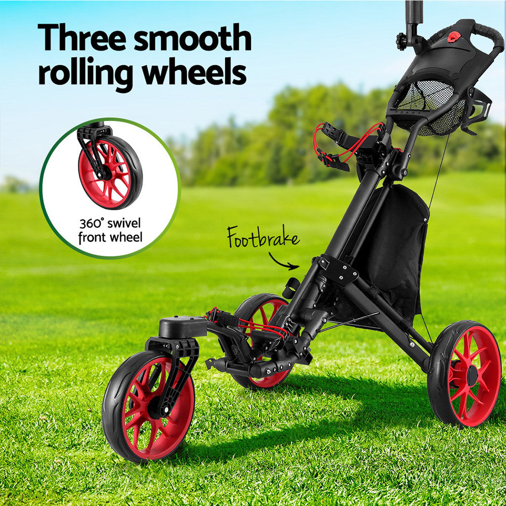 Golf Buggy Foldable Trolley Golf Cart Swivel Wheel Umbrella Bottle Stand