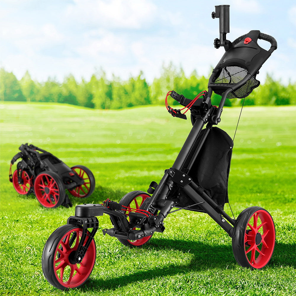 Golf Buggy Foldable Trolley Golf Cart Swivel Wheel Umbrella Bottle Stand