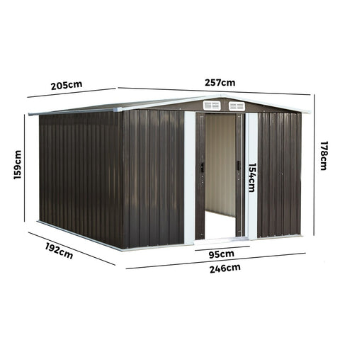 Garden Shed Outdoor Storage Sheds 2.57x2.05M Workshop Cabin Metal House