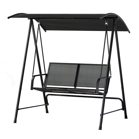 Elegant Canopy Swing Chair: 2-Seater Patio Bliss in Black