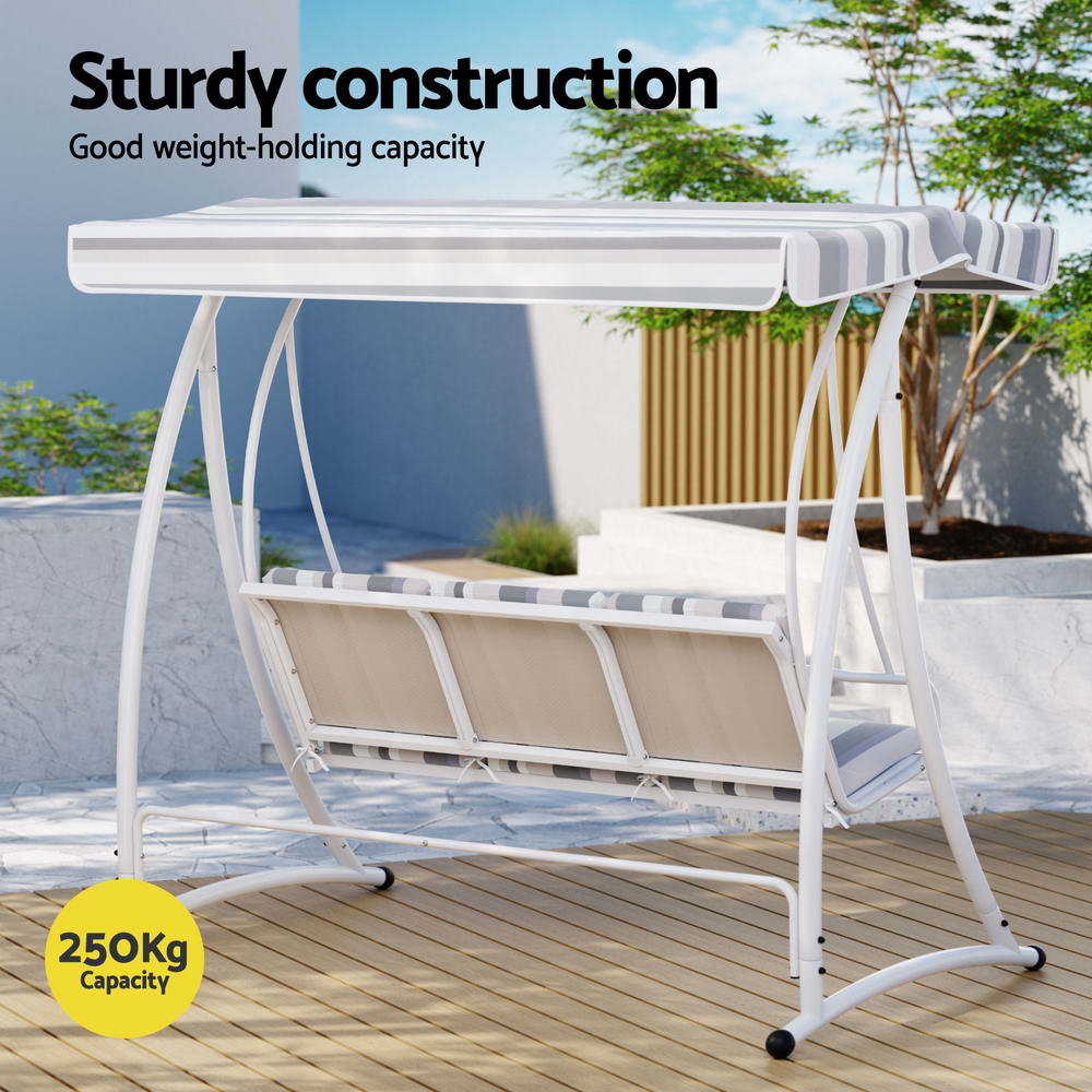 Outdoor Swing Chair Garden Bench Furniture Canopy 3 Seater White Grey