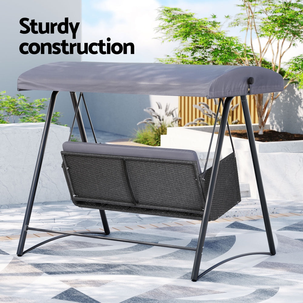 Outdoor Swing Chair Garden Bench Furniture Canopy 3 Seater Rattan Grey