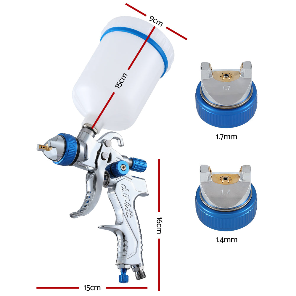 HVLP Air Spray Gun with Gravity Feed Cup and Nozzles