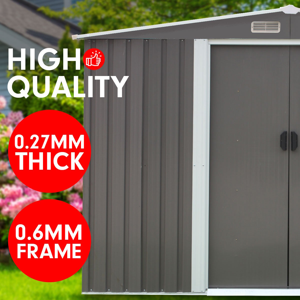 Garden Shed Spire Roof Outdoor Storage Shelter - Grey